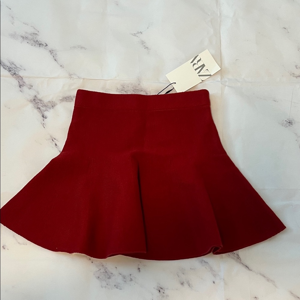 NWT Zara Red Flared Circle Skirt Burgundy - Size S but fits like XS